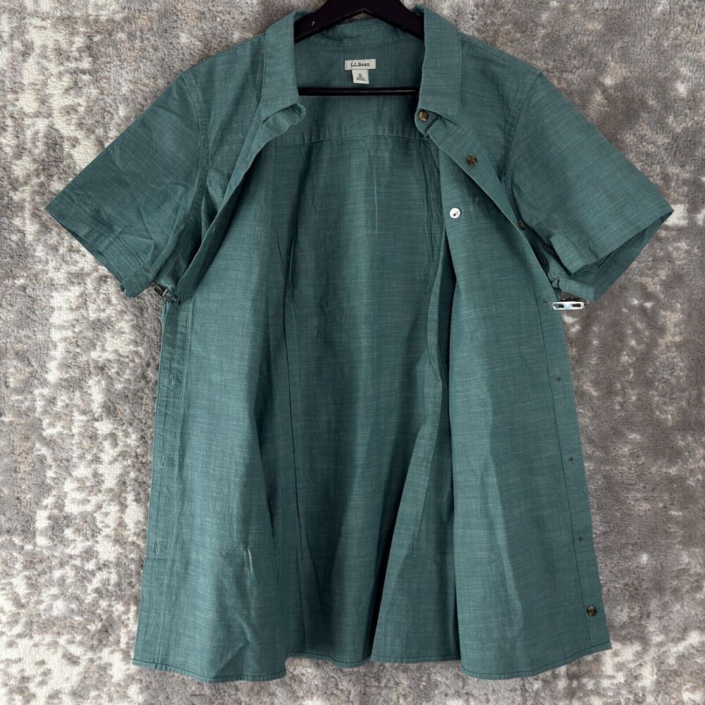 LL Bean Womens Size XL Cotton Button Shirt Green Short Sleeve Casual Collared - Picture 3 of 10